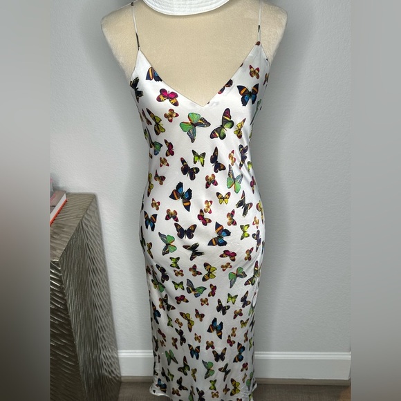 L’agence Jodie V Neck Slip women Dress white butterfly - Picture 7 of 16